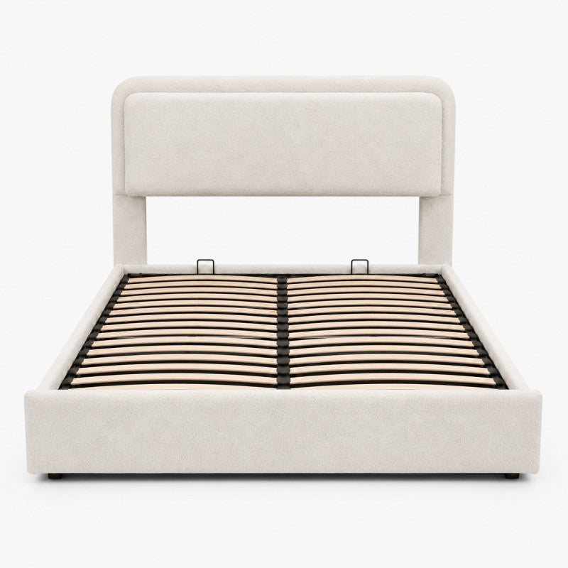Modern Upholstered Platform Bed Frame – Cream White