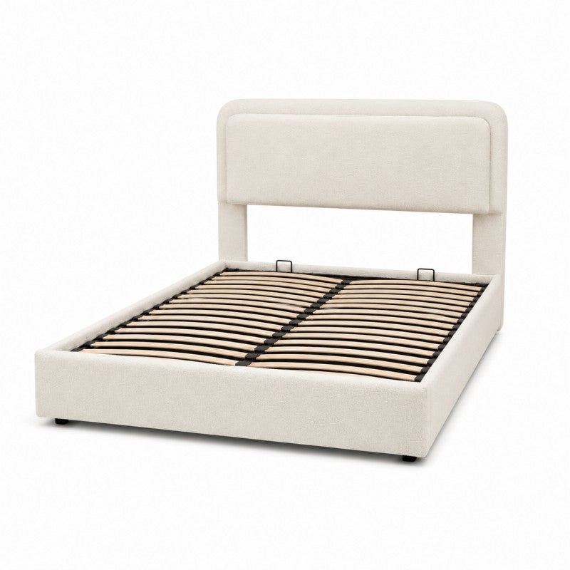Modern Upholstered Platform Bed Frame – Cream White