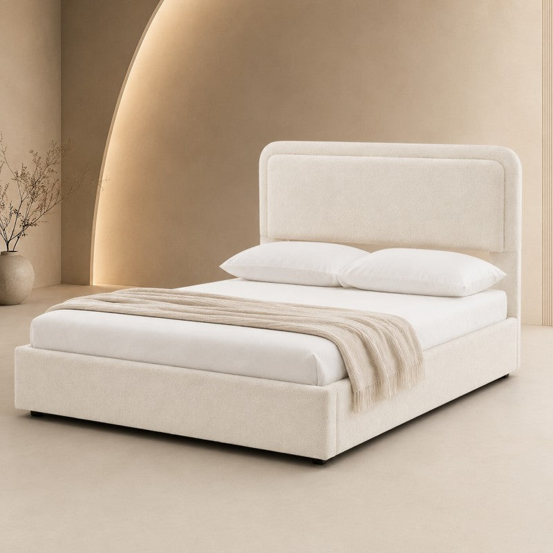 Modern Upholstered Platform Bed Frame – Cream White