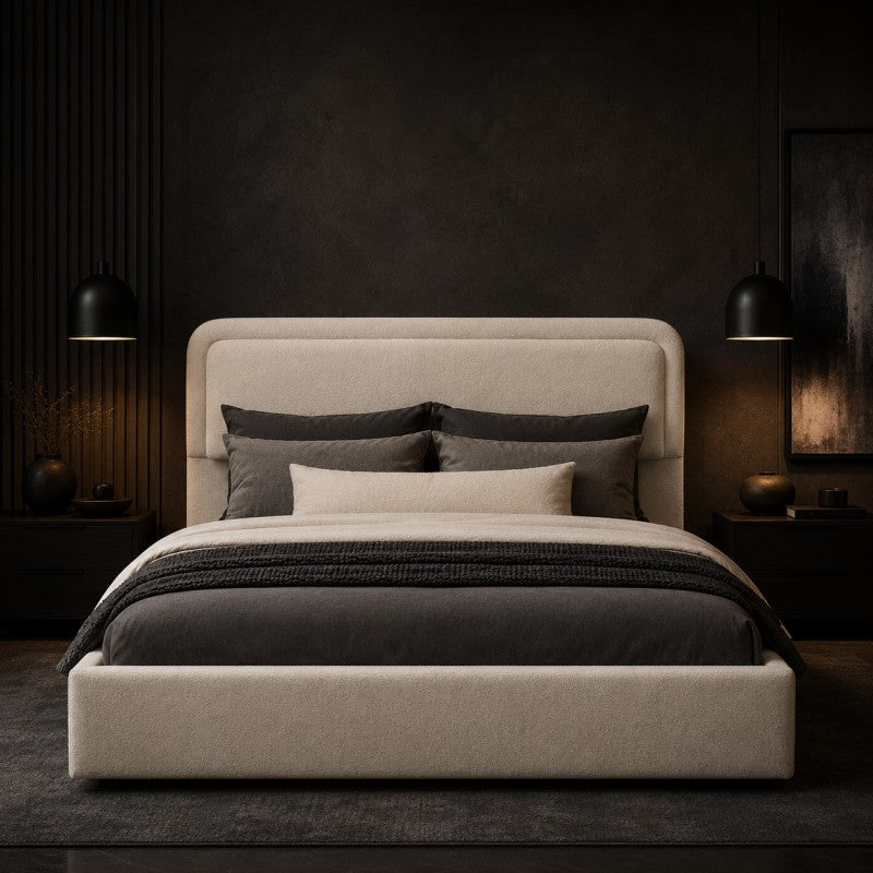 Modern Upholstered Platform Bed Frame – Cream White