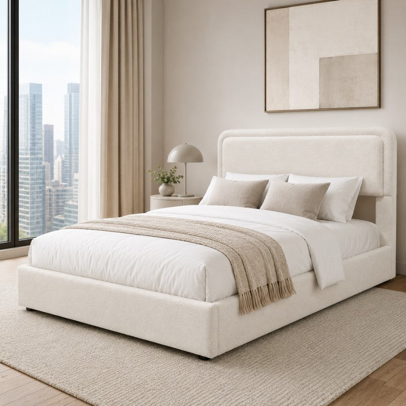 Modern Upholstered Platform Bed Frame – Cream White