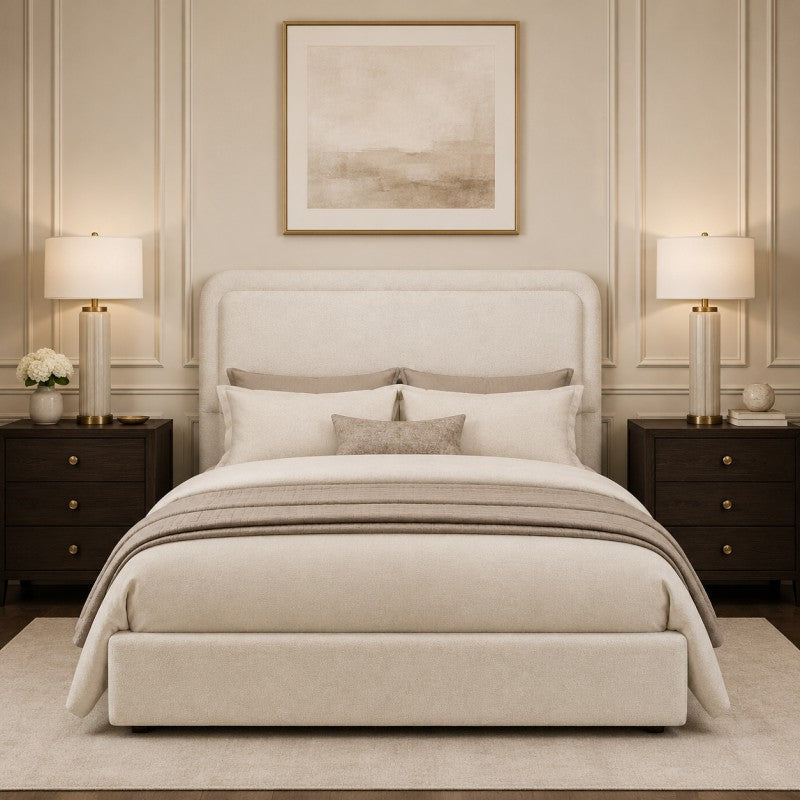 Modern Upholstered Platform Bed Frame – Cream White