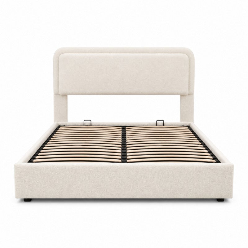 Modern Upholstered Platform Bed Frame – Cream White