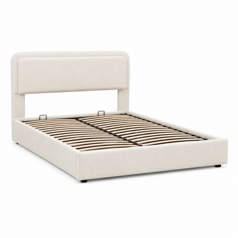 Modern Upholstered Platform Bed Frame – Cream White
