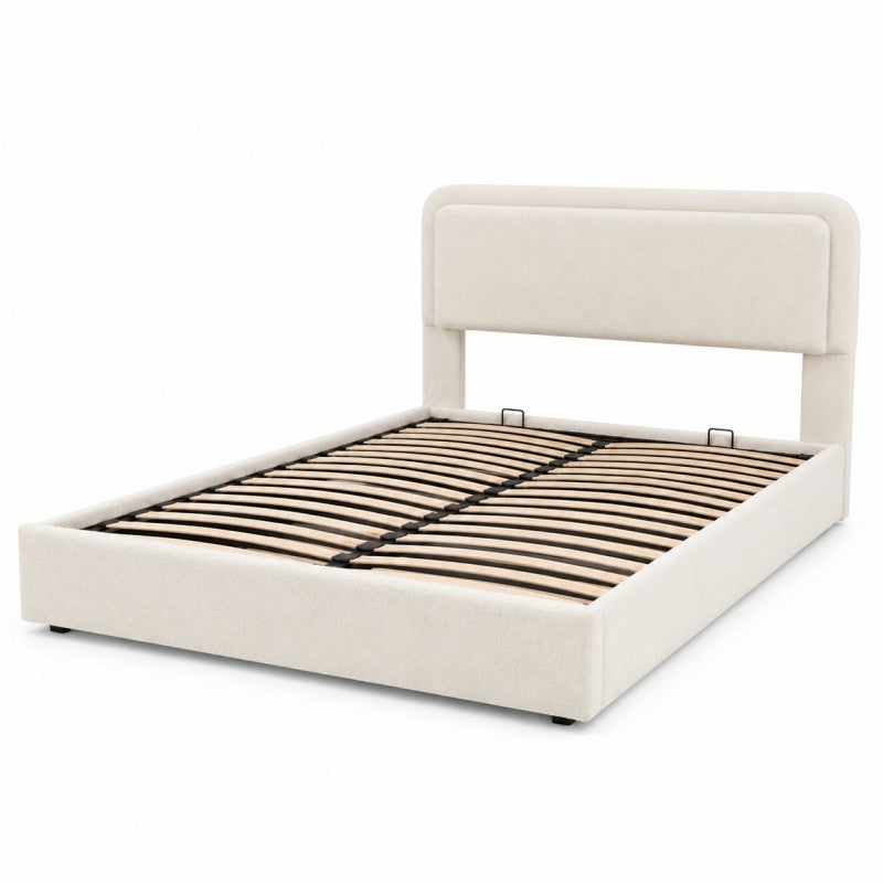 Modern Upholstered Platform Bed Frame – Cream White