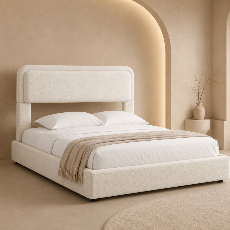 Modern Upholstered Platform Bed Frame – Cream White