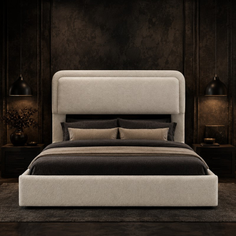 Modern Upholstered Platform Bed Frame – Cream White