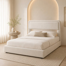 Modern Upholstered Platform Bed Frame – Cream White