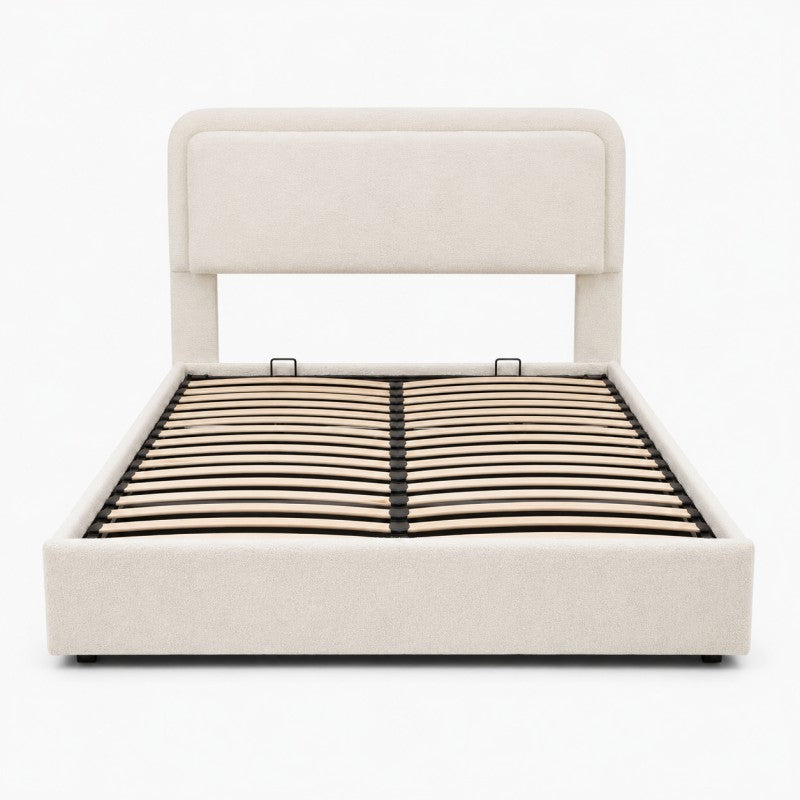 Modern Upholstered Platform Bed Frame – Cream White