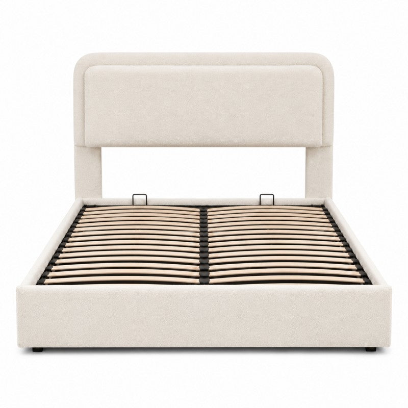 Modern Upholstered Platform Bed Frame – Cream White