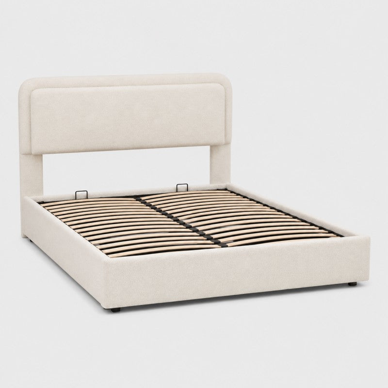 Modern Upholstered Platform Bed Frame – Cream White