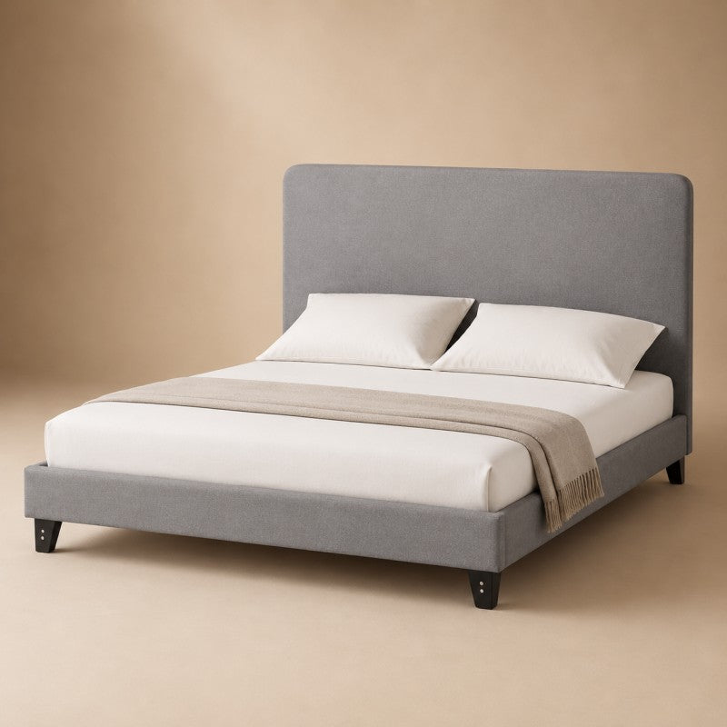 Modern Upholstered Platform Bed Frame – Gray, Metal Legs