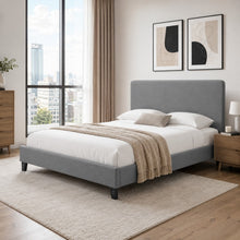 Modern Upholstered Platform Bed Frame – Gray, Metal Legs