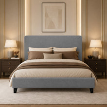 Modern Upholstered Platform Bed Frame – Gray, Metal Legs