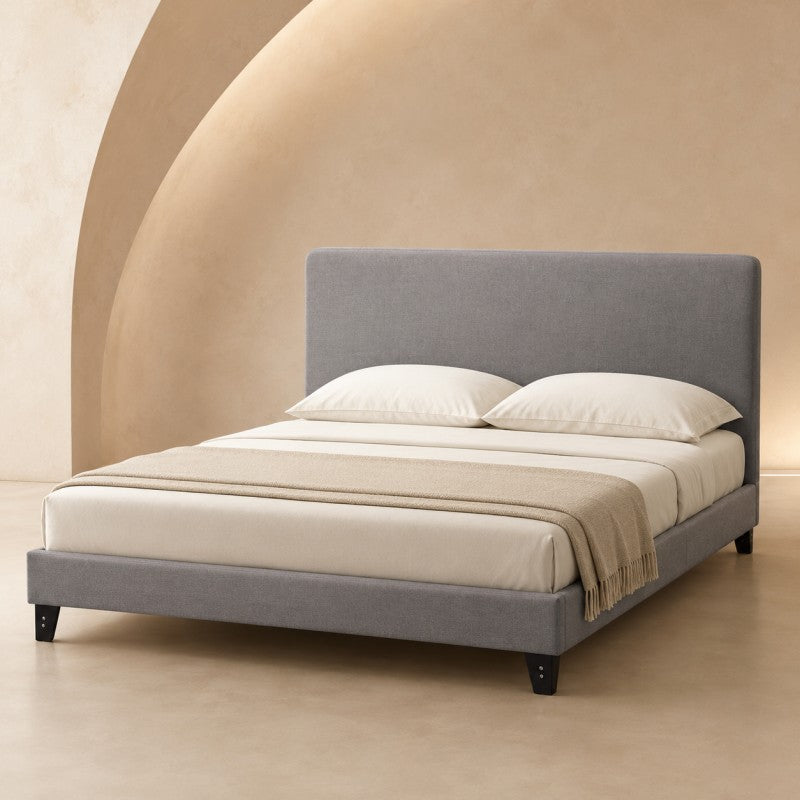 Modern Upholstered Platform Bed Frame – Gray, Metal Legs