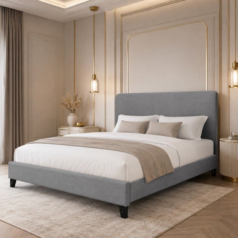 Modern Upholstered Platform Bed Frame – Gray, Metal Legs