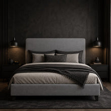 Modern Upholstered Platform Bed Frame – Gray, Metal Legs