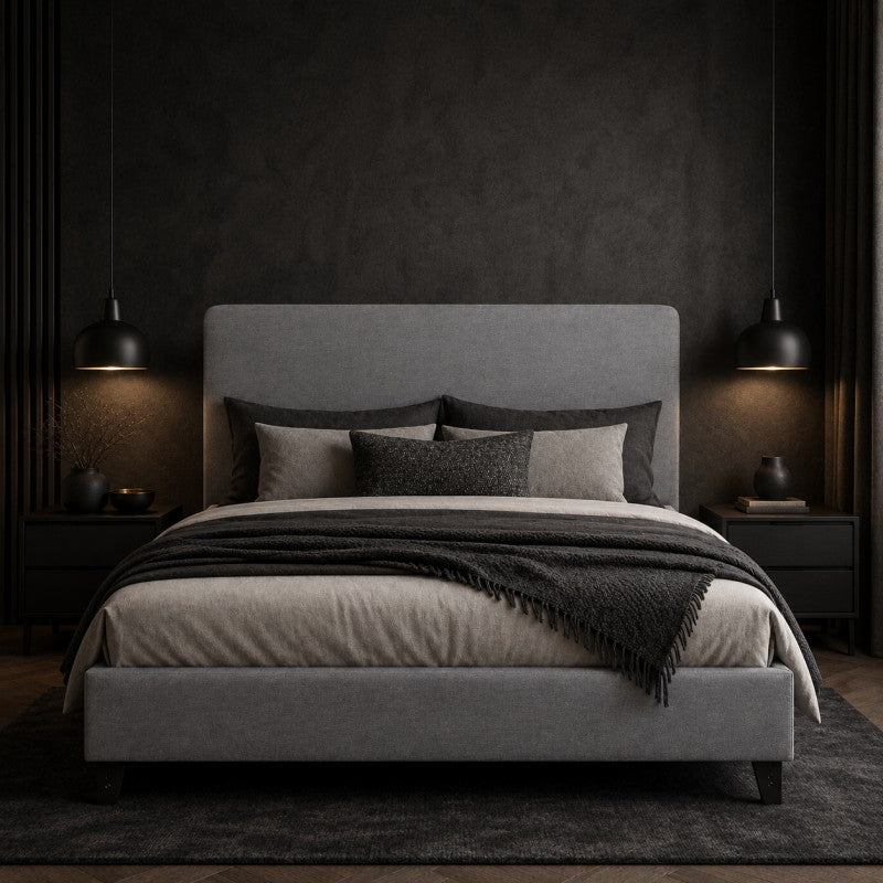 Modern Upholstered Platform Bed Frame – Gray, Metal Legs