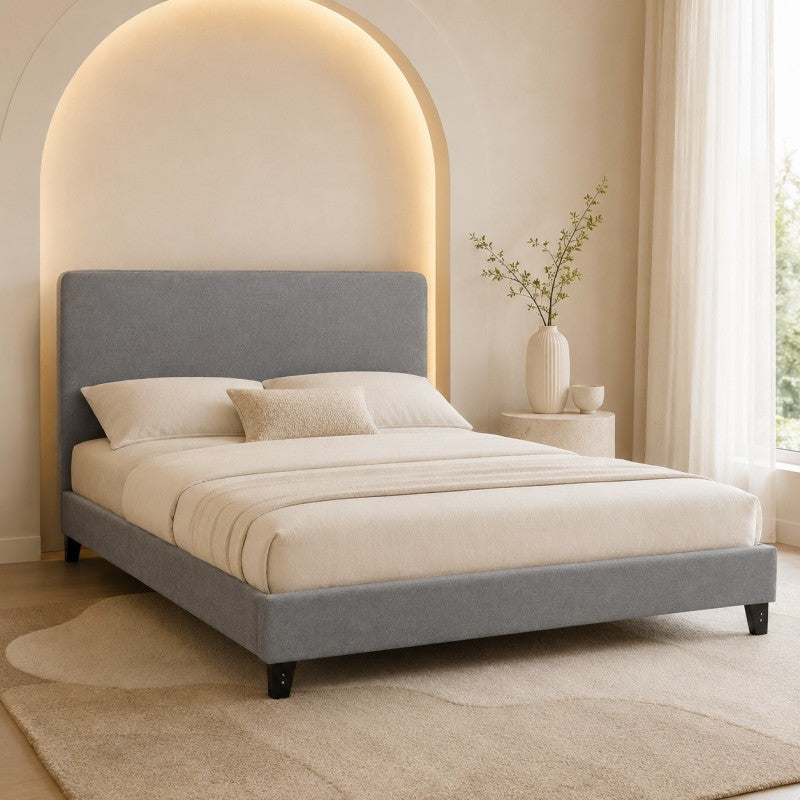 Modern Upholstered Platform Bed Frame – Gray, Metal Legs