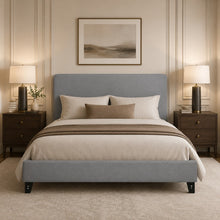 Modern Upholstered Platform Bed Frame – Gray, Metal Legs