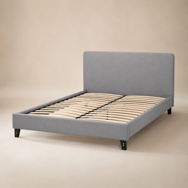 Modern Upholstered Platform Bed Frame – Gray, Metal Legs