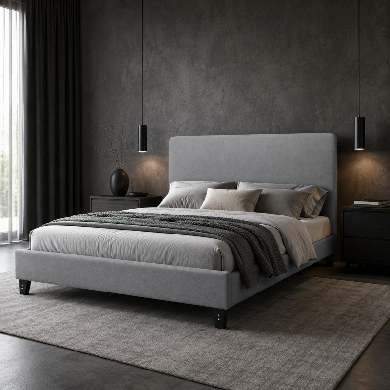Modern Upholstered Platform Bed Frame – Gray, Metal Legs