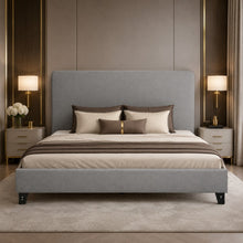 Modern Upholstered Platform Bed Frame – Gray, Metal Legs