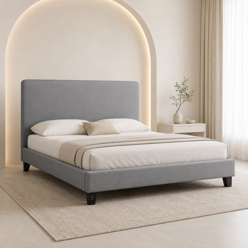 Modern Upholstered Platform Bed Frame – Gray, Metal Legs