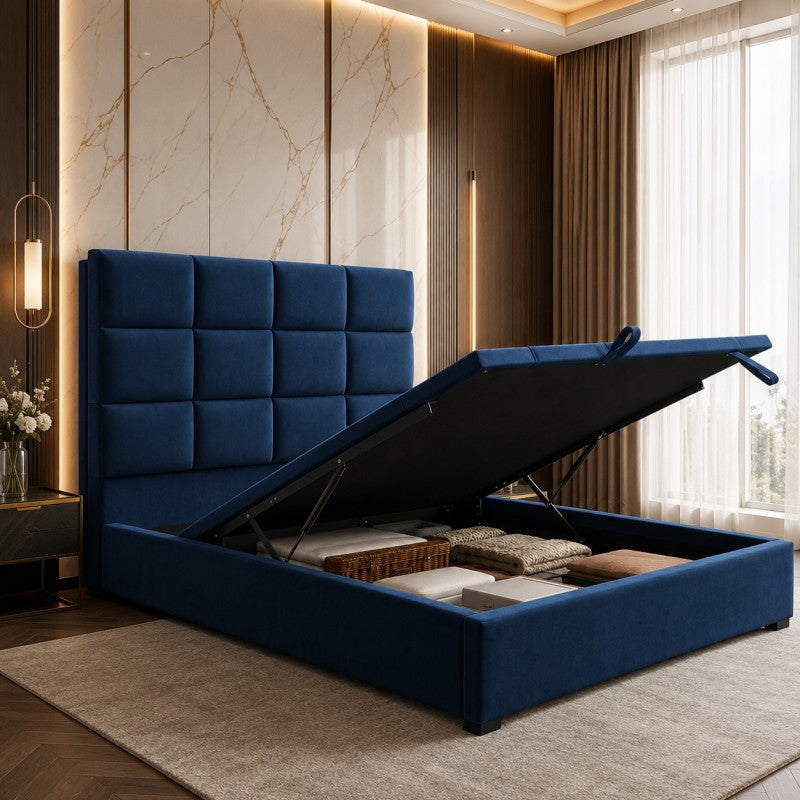 Blue Tufted Upholstered Bed