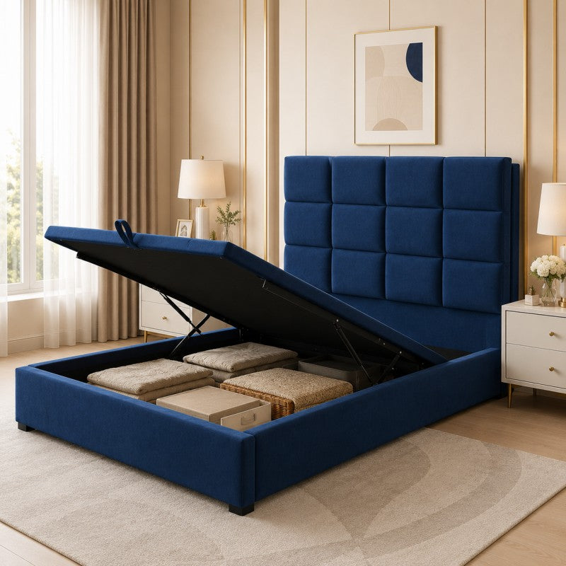 Blue Tufted Upholstered Bed