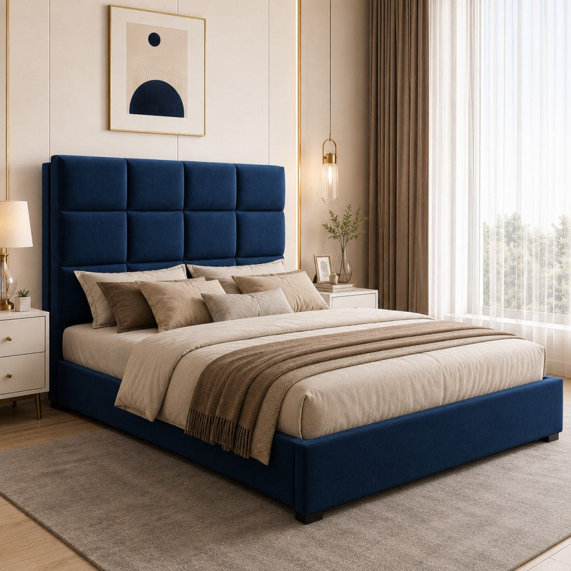 Blue Tufted Upholstered Bed
