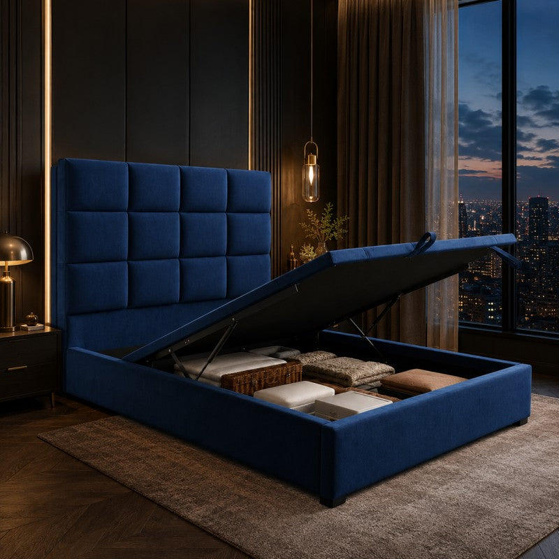 Blue Tufted Upholstered Bed
