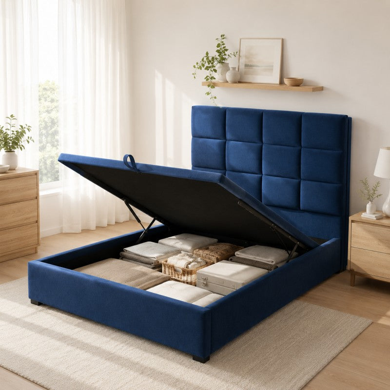 Blue Tufted Upholstered Bed