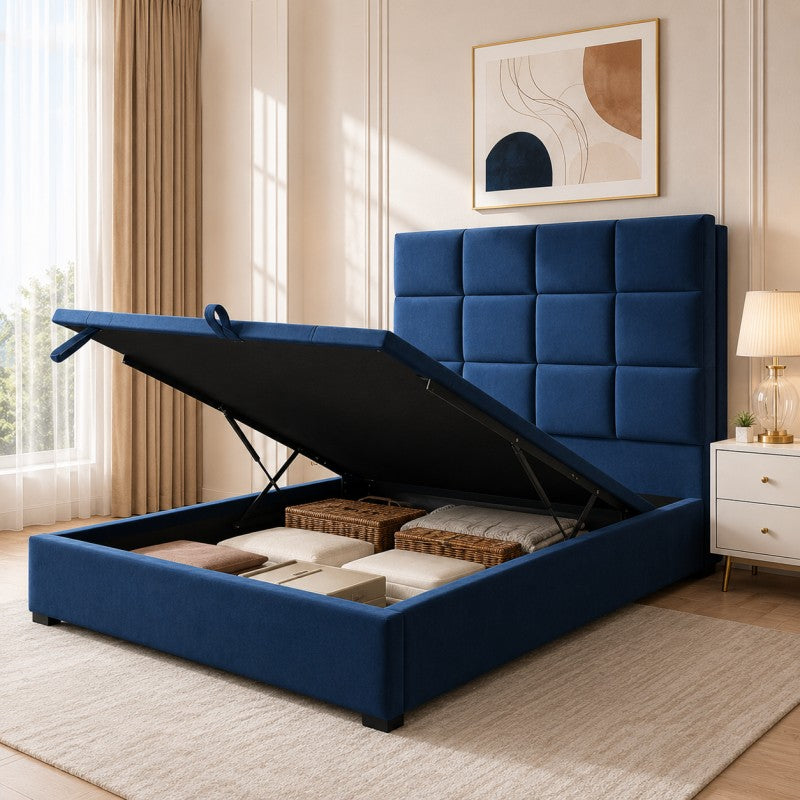Blue Tufted Upholstered Bed