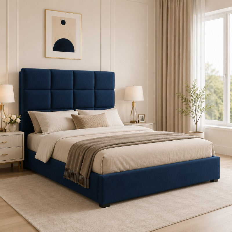 Blue Tufted Upholstered Bed