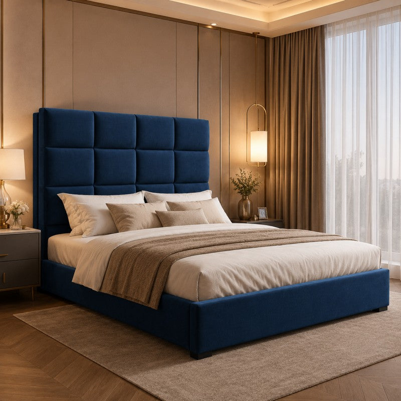 Blue Tufted Upholstered Bed