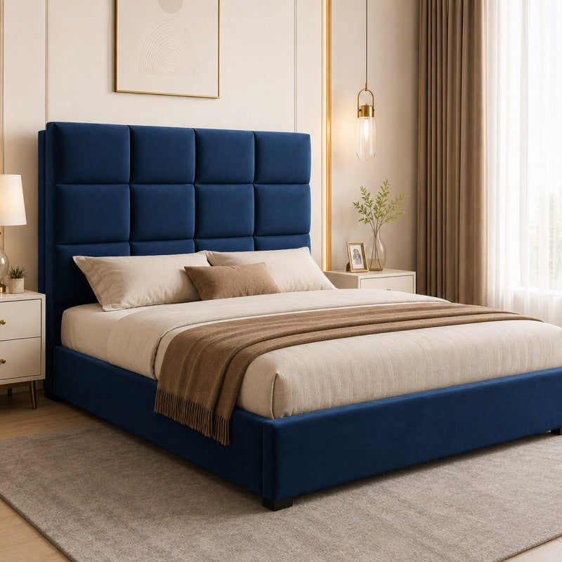 Blue Tufted Upholstered Bed