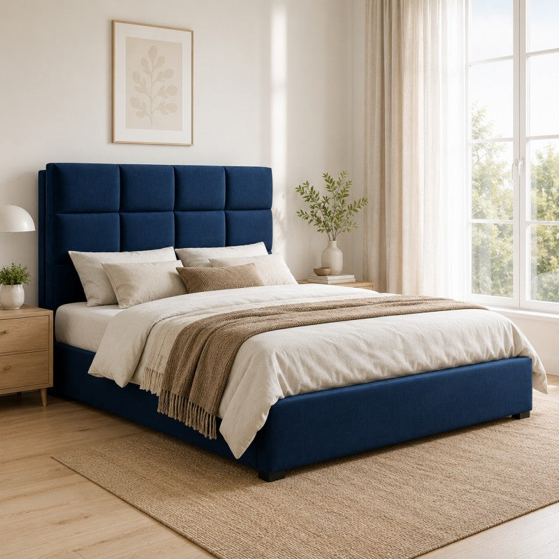 Blue Tufted Upholstered Bed