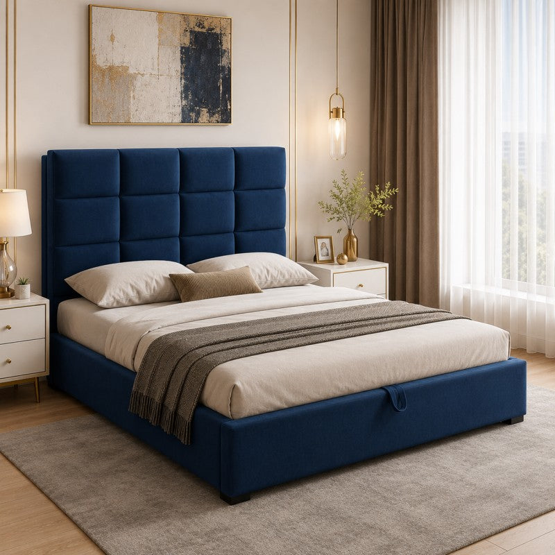 Blue Tufted Upholstered Bed