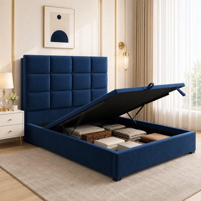 Blue Tufted Upholstered Bed