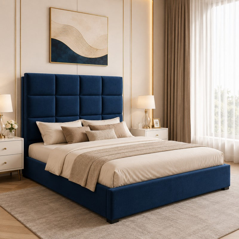 Blue Tufted Upholstered Bed