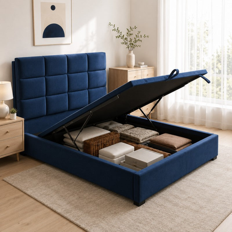Blue Tufted Upholstered Bed