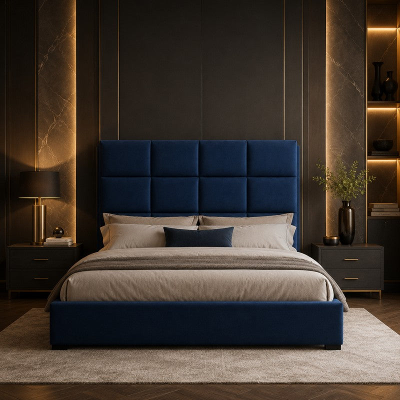 Blue Tufted Upholstered Bed