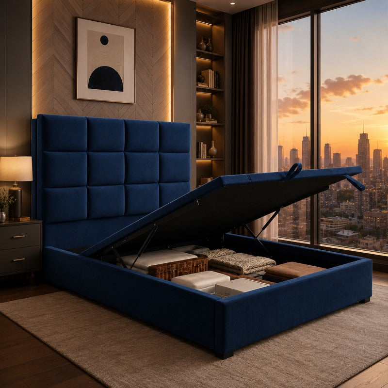 Blue Tufted Upholstered Bed