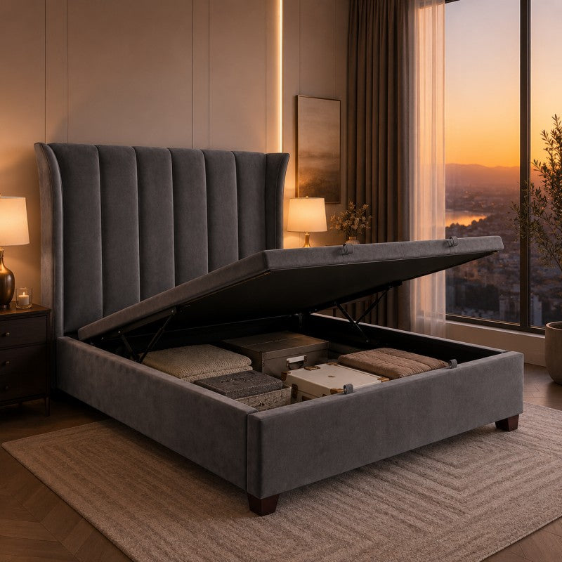 Modern Wingback Upholstered Bed – Gray