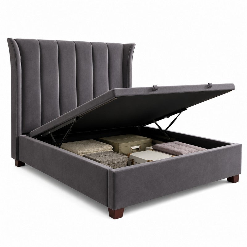 Modern Wingback Upholstered Bed – Gray