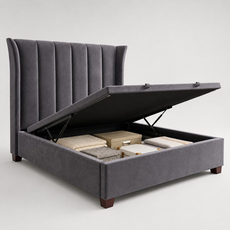 Modern Wingback Upholstered Bed – Gray