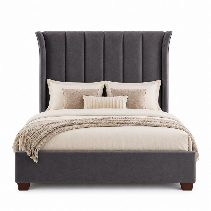 Modern Wingback Upholstered Bed – Gray