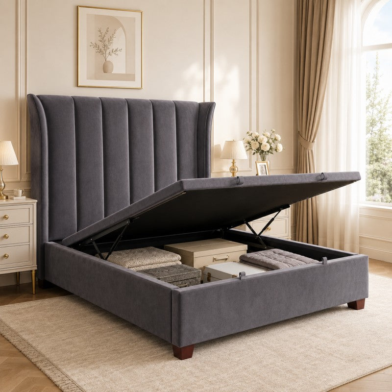 Modern Wingback Upholstered Bed – Gray