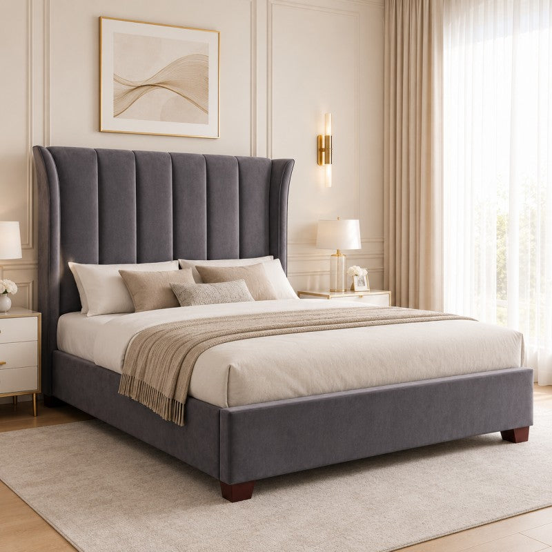 Modern Wingback Upholstered Bed – Gray